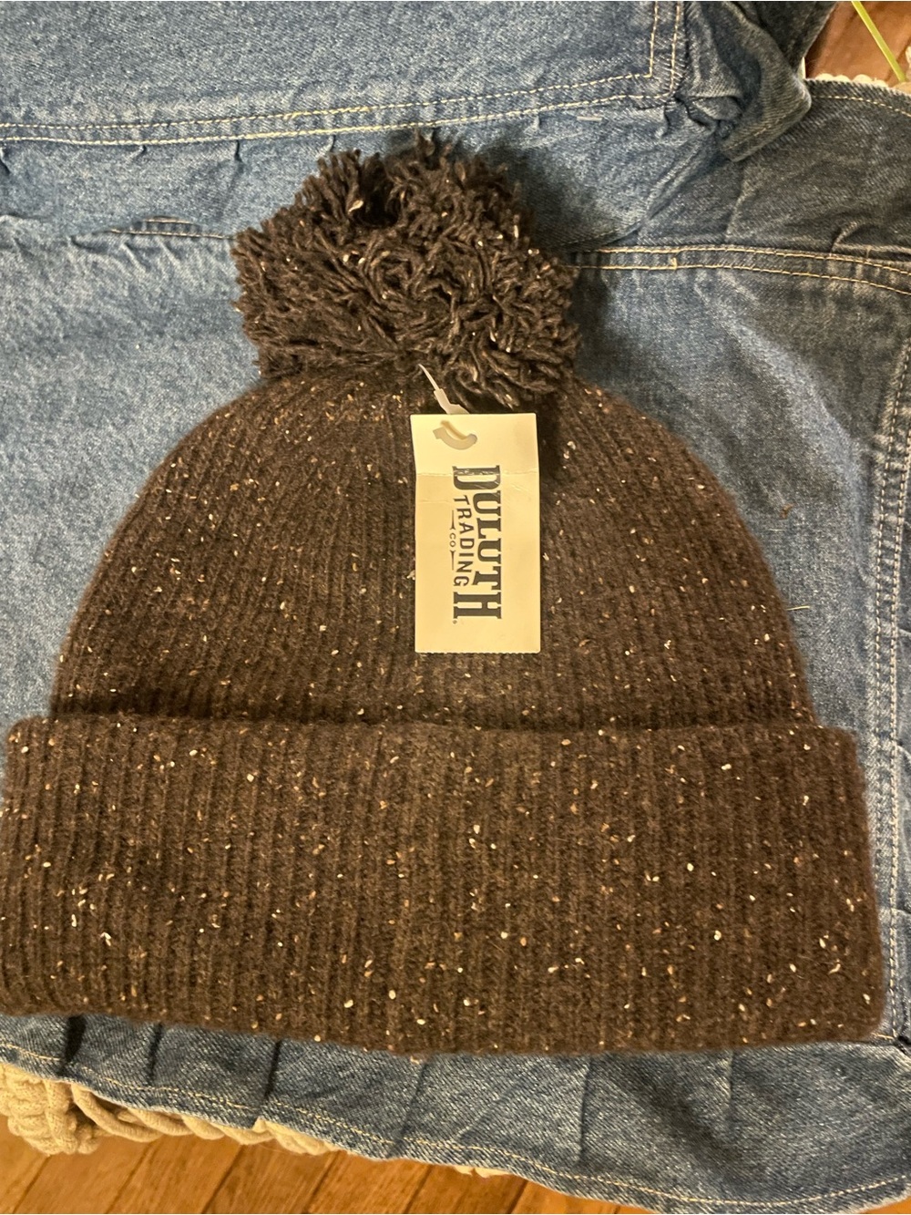 Duluth Trading Co greyish brown Speckled Pom Knit Beanie